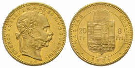 20 Florins Gulden, 1881, AU 6.77 g. Superbe