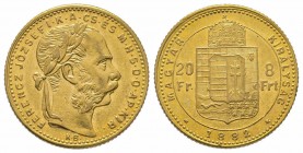 20 Florins Gulden, 1882, AU 6.77 g. Superbe
