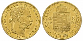 20 Florins Gulden, 1886, AU 6.77 g. Superbe
