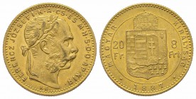 20 Florins Gulden, 1887, AU 6.77 g. Superbe