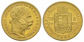 20 Florins Gulden, 1888, AU 6.77 g. Superbe