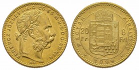 20 Florins Gulden, 1889, AU 6.77 g. Superbe
