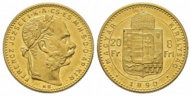 20 Florins Gulden, 1890, AU 6.77 g. Superbe
