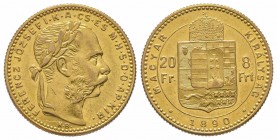 20 Florins Gulden, 1890, Fiume, AU 6.77 g. pr.FDC