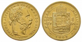 20 Florins Gulden, 1891, Fiume, AU 6.77 g. Superbe