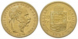 20 Florins Gulden, 1892, Fiume, AU 6.77 g. Superbe