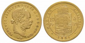 4 Florins Gulden, 1881, AU 3.22 g. TTB