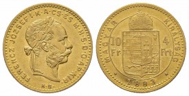 4 Florins Gulden, 1883, AU 3.22 g. TTB