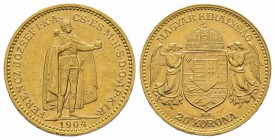 20 Corona, 1904, AU 6.77 g. Superbe