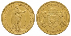 10 Corona, 1905, AU 3.39 g. Superbe
