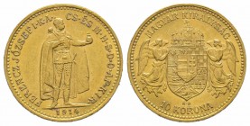 10 Corona, 1914, AU 3.39 g. Superbe