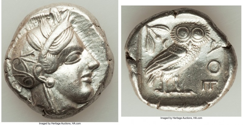 ATTICA. Athens. Ca. 440-404 BC. AR tetradrachm (26mm, 17.13 gm, 8h). AU. Mid-mas...