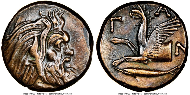 CIMMERIAN BOSPORUS. Panticapaeum. 4th century BC. AE (20mm, 10h). NGC XF. Head o...