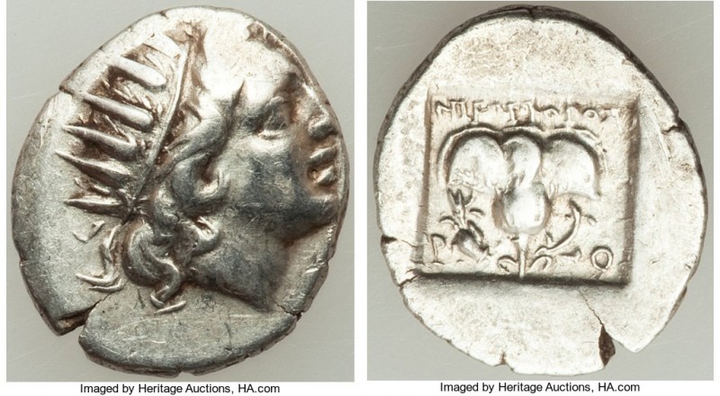 CARIAN ISLANDS. Rhodes. Ca. 88-84 BC. AR drachm (16mm, 2.25 gm, 12h). XF. Plinth...