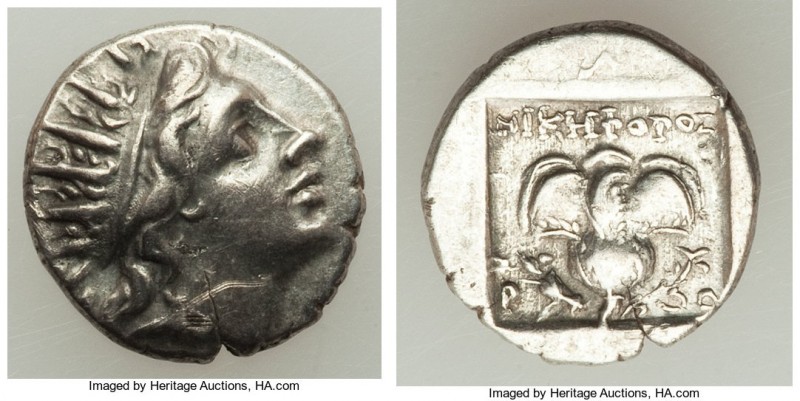CARIAN ISLANDS. Rhodes. Ca. 88-84 BC. AR drachm (14mm, 2.45 gm, 12h). XF. Plinth...