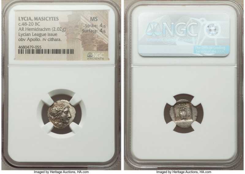 LYCIAN LEAGUE. Masicytes. Ca. 48-20 BC. AR hemidrachm (15mm, 2.02 gm, 12h). NGC ...