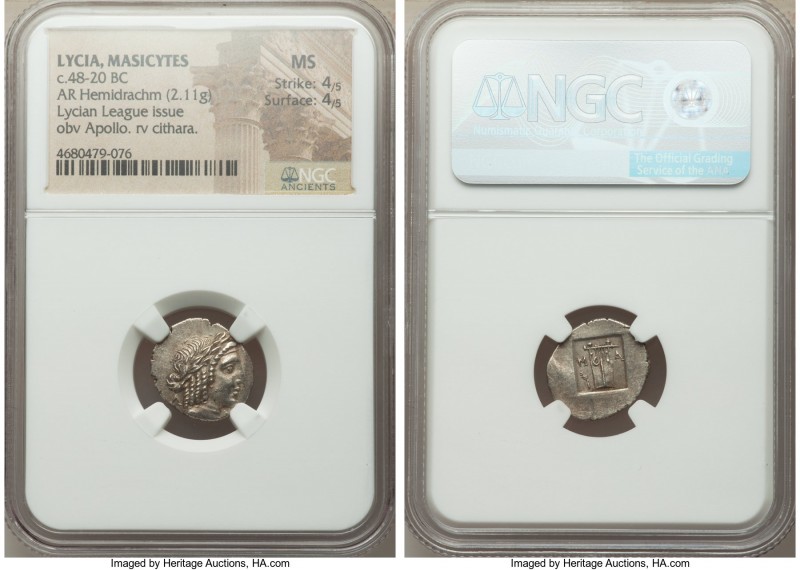 LYCIAN LEAGUE. Masicytes. Ca. 48-20 BC. AR hemidrachm (16mm, 2.11 gm, 12h). NGC ...