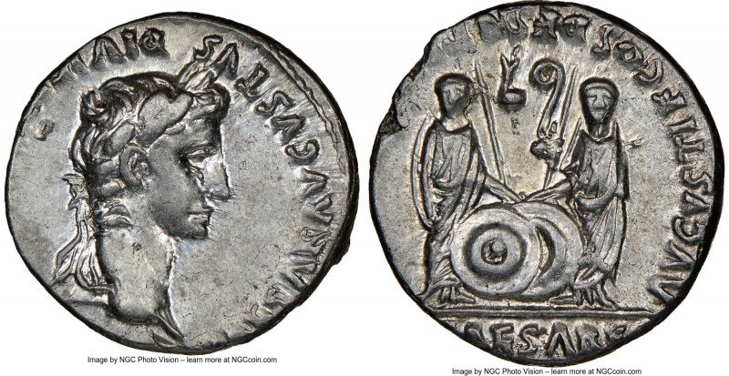 Augustus (27 BC-AD 14). AR denarius (18mm, 3.83 gm, 10h). NGC AU 3/5 - 4/5. Lugd...