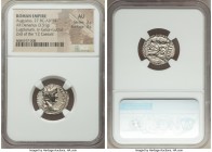 Augustus (27 BC-AD 14). AR denarius (19mm, 3.51 gm, 3h). NGC AU 3/5 - 3/5. Lugdunum, 2 BC-AD 4. CAESAR AVGVSTVS-DIVI F PATER PATRIAE, laureate head of...