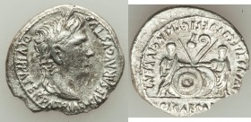 Augustus (27 BC-AD 14). AR denarius (20mm, 3.12 gm, 1h). Choice XF, edge chips. Lugdunum, 2 BC-AD 4. CAESAR AVGVSTVS-DIVI F PATER PATRIAE, laureate he...
