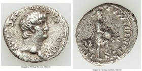 Nero (AD 54-68). AR denarius (19mm, 3.28 gm, 8h). Choice XF, porosity. Rome, AD 61-64. NERO•CAESAR•AVG•IMP, bare head of Nero right / PONTIF•MAX•TR-P ...