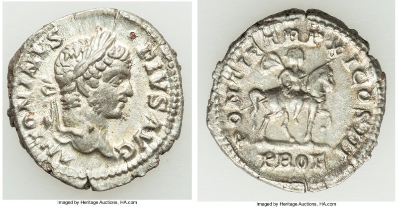 Caracalla (AD 198-217). AR denarius (20mm, 3.36 gm, 6h). AU. Rome, AD 208. ANTON...