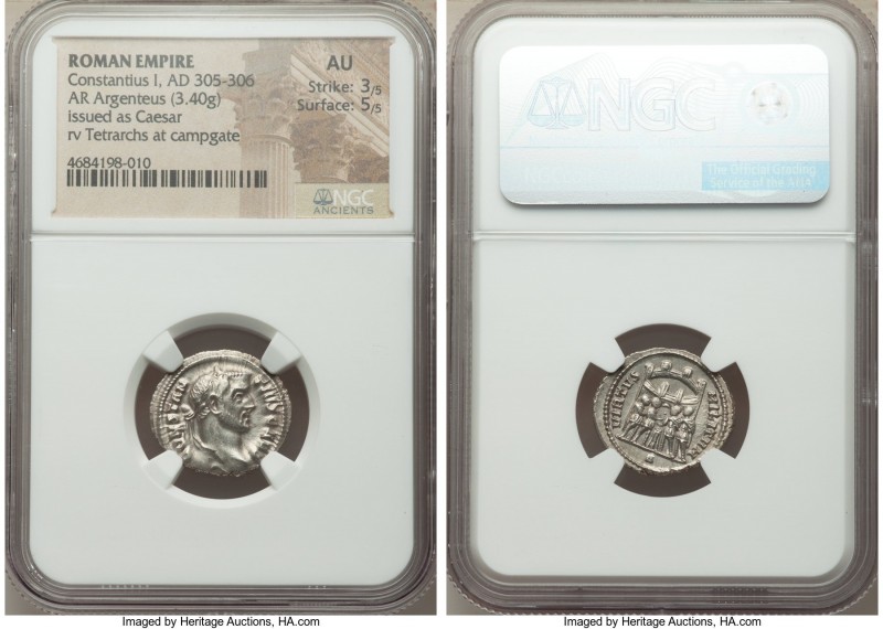 Constantius I, as Caesar (AD 305-306). AR argenteus (20mm, 3.40 gm, 1h). NGC AU ...