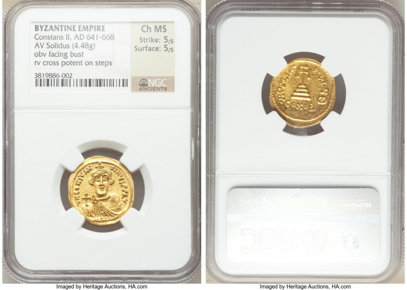 Constans II Pogonatus (AD 641-668). AV solidus (21mm, 4.48 gm, 6h). NGC Choice M...