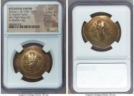 Alexius I Comnenus (AD 1081-1118). EL aspron trachy (31mm, 5h). NGC AU 4/5 - 4/5, flan crack. Constantinople, post-reform coinage, AD 1092-1118. MHΡ-Θ...