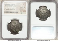Alexius I Comnenus (AD 1081-1118). BI aspron trachy (28mm, 4.00 gm, 6h). NGC Choice AU 4/5 - 3/5. Constantinople, after ca. AD 1092. Christ seated fac...
