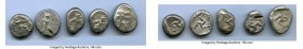 ANCIENT LOTS. Greek. Pamphylia. Aspendus. Ca. mid-5th century BC. Lot of five (5) AR staters. VG-Fine, test cut. Includes: Hoplite and triskeles. Five...