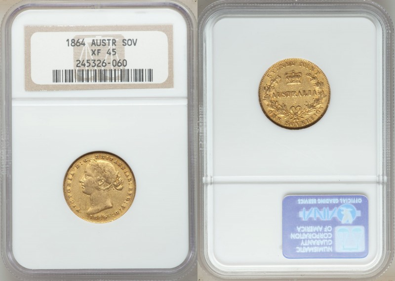 Victoria gold Sovereign 1864-SYDNEY XF45 NGC, Sydney mint, KM4. AGW 0.2353 oz.

...