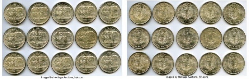 Baudouin I 15-Piece Lot of Uncertified 100 Francs 1954 UNC, KM138.1. Total ASW 7...