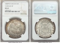 Charles IV 8 Reales 1808 PTS-PJ MS62 NGC, Potosi mint, KM73. "CAROLUS IIII". Light golden toning with somewhat muted luster. 

HID09801242017

© 2020 ...