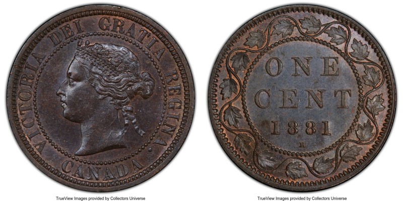 Victoria Cent 1881-H MS62 Brown PCGS, Heaton mint, KM7. Repunched N in Regina. B...