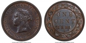 Victoria Cent 1881-H MS62 Brown PCGS, Heaton mint, KM7. Repunched N in Regina. Bold well struck portrait and rims with shape crisp edges, Cognac brown...