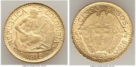 Republic gold 5 Pesos 1919 AU, KM195.1. 22mm. 7.93gm. Stonecutter type. AGW 0.2355 oz. 

HID09801242017

© 2020 Heritage Auctions | All Rights Reserve...