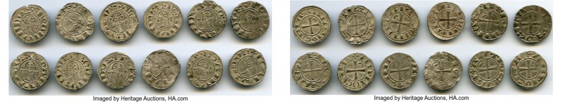 Principality of Antioch 12-Piece Lot of Uncertified Bohemond Era "Helmet" Denier...
