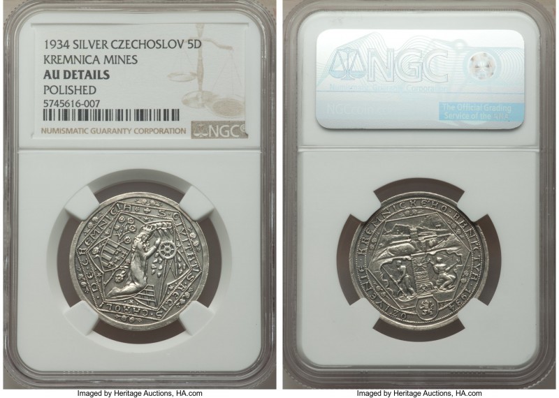 Republic silver "Kremnica Mines" 5 Dukaten 1934 AU Details (Polished) NGC, KM-X ...