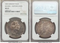 Bavaria. Ludwig I Taler 1835 MS63 NGC, KM766. Issued to commemorate the Entry of Baden to the German Customs Union. Reflective fields draped in lavend...