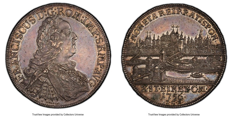 Regensburg. Free City Taler 1756-ICB AU58 PCGS, KM372, Dav-2618. With Title and ...