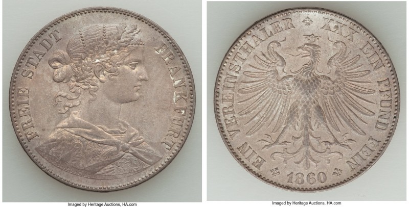 3-Piece Lot of Uncertified Assorted Issues, 1) Frankfurt. Free City Taler 1860 -...