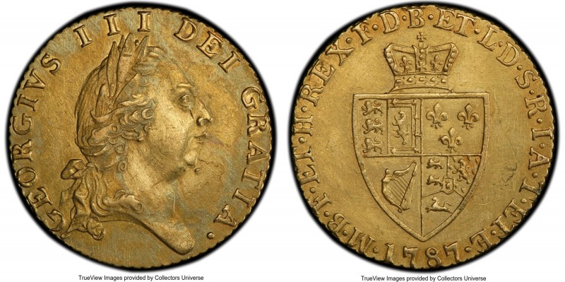 George III gold 1/2 Guinea 1787 AU Details (Harshly Cleaned) PCGS, KM608, S-3735...