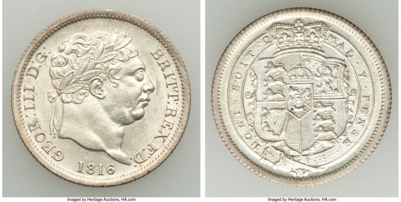 Pair of Uncertified Assorted Shillings, 1) George III Shilling 1816 - UNC, KM666...