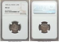 British India. William IV 1/4 Rupee 1835-(c) MS62 NGC, Calcutta mint, KM448.6, S&W-1.69. Full strike, lovely gray-tan toning. 

HID09801242017

© 2020...