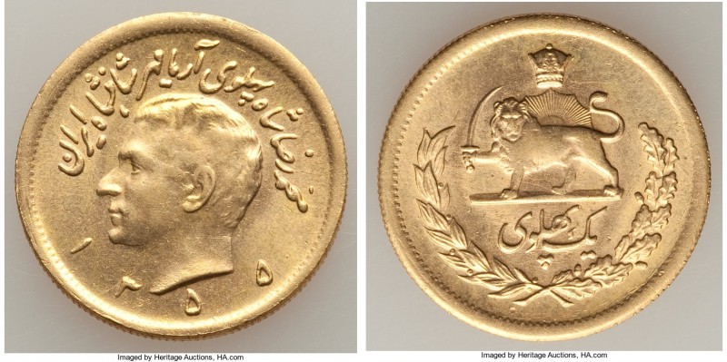 Muhammad Reza Pahlavi gold Pahlavi SH 1355 (1976) UNC, KM1200. 22mm. 8.07gm. AGW...