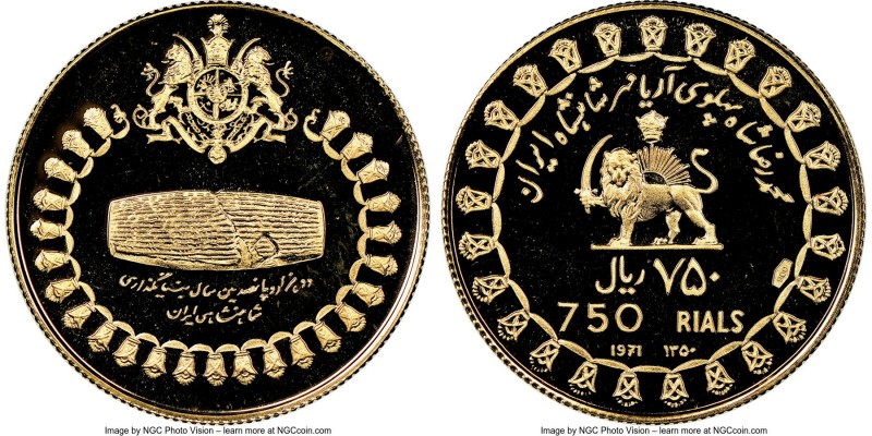 Muhammad Reza Pahlavi Shah gold Proof "Cyrus Cylinder" 750 Rials SH 1350 (1971) ...