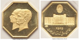 Muhammad Reza Pahlavi gold Proof Octagonal "Bank Melli Golden Jubilee" Medal MS 2535 (1976), 21mm. Sealed in the original mint vinyl. AGW 0.14 oz. 

H...