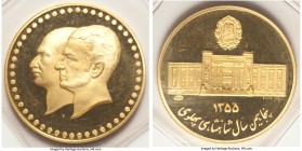 Muhammad Reza Pahlavi gold Proof "Bank Melli Golden Jubilee" Medal SH 1355 (1976), 27mm. Sealed in the original mint vinyl. AGW 0.2907 oz.

HID0980124...