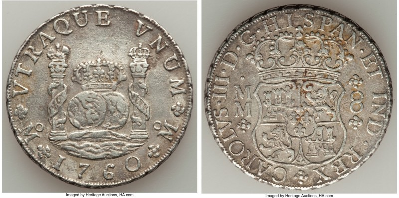 Charles III 8 Reales 1760 Mo-MM VF (Cleaned), Mexico City mint, KM104.2. 38mm. 2...